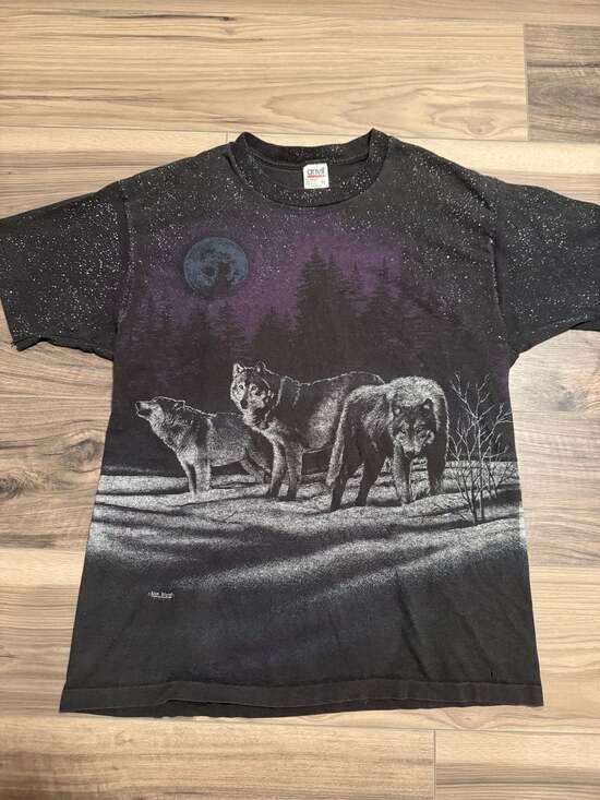 Anvil Other - Vintage 1991 San Segal Wolves Night Sky All Over Print T-Shirt XL Anvil
